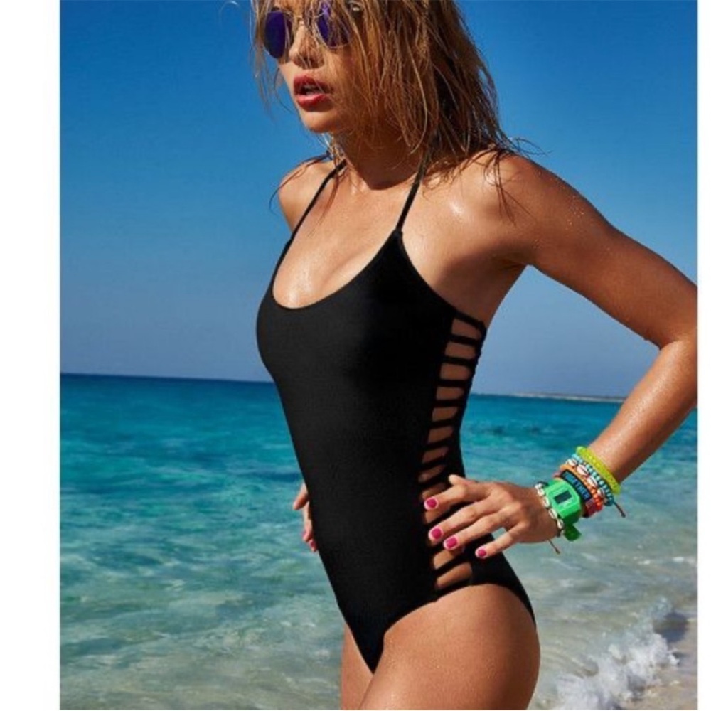 PINK Victoria’s Secret caged sides halter one piece swimsuit size M